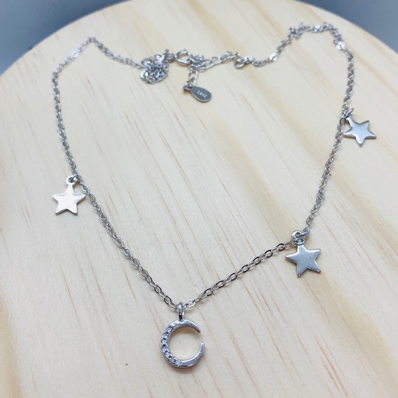 🌟 Sterling Silver 925 CZ Star Moon Necklace - Picture 2 of 4